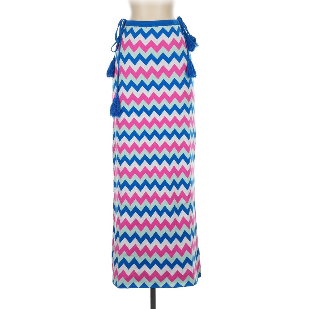 Charlie Holiday Blue and Pink Chevron Maxi Skirt